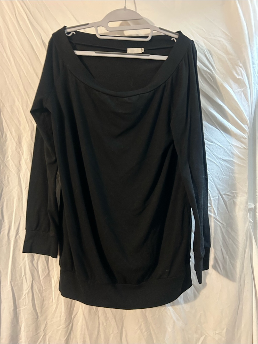 Women's Black Long-Sleeve Boatneck Top